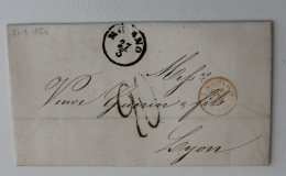 1854 Lettera INTERNAZIONALE MILANO-LIONE/Francia+TASSA 20 Carantani+timbro ROSSO TRANSITO-C14 - 1. ...-1850 Prefilatelia