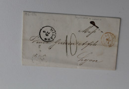 1854 Lettera INTERNAZIONALE MILANO-LIONE/Francia+TASSA 10 Carantani+timbro ROSSO TRANSITO-C18 - 1. ...-1850 Prefilatelia