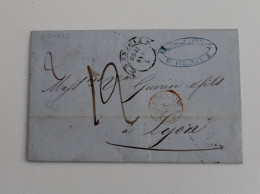 1859 Lettera INTERNAZIONALE FIRENZE-LIONE/Francia+TASSA 1 Crazie+ 2 Centesimi+timbro ROSSO TRANSITO-C19 - 1. ...-1850 Prefilatelia