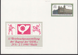Halle (Saale) Bfm-Ausstellung Mit Wertst. Berlin Postmuseum Privat-GA Der DDR 1990 Unused - Cartes Postales Privées - Oblitérées