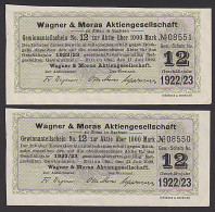 Zittau Wagner & Moras 2 Gewinnanteilscheine 1922/23, Gute Erhaltung Textilindustrie - Textiel