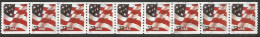 USA 2002 Flag Water Activated C.37 Coil P.9.75 Vert. - SC.# 3631 VFU Used Strip 9pcs Incl. 2nd Piece WITH Plate # S1111 - Coils & Coil Singles