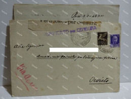 Cover Busta E Lettera Da Rodi Rhodos Greece A ORVIETO 1942. Verificato Censura. - Marcophilie (Avions)