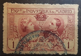 ESPANA ESPAGNE SPAIN 1907 Exposition De Madrid Reine Victoria / Alfonso XIII Yvert 240 ,1 Peseta Carmin Obl  TB - Usados