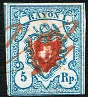 TIMBRE OBLITERE . PAPIER MINCE BLEU CLAIR CROIX NON ENCADREE 1851 C/.S.B.K. Nr:17II.Ab4. Y&TELIIER Nr:20. - 1843-1852 Correos Federales Y Cantonales