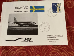 SAS Göteborg Oslo 1980 - First Flight Airbus - Erstflug 1er Vol - Lettres & Documents