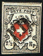 TIMBRE OBLITERE . ORTS-POST . NOIR ROUGE . CROIX ENCADREE 1850 C/.S.B.K. Nr:13I. Y&TELIIER Nr:13. MICHEL Nr:5Ia. - 1843-1852 Federale & Kantonnale Postzegels