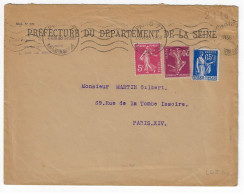 PARIS 77 R Reine Blanche Lettre 2° Ech Entête PREFECTURE SEINE 65c Paix 20c 5c Semeuse Yv 278B 139 365 Ob Meca Krag 1938 - Lettres & Documents