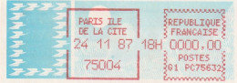 Vignette Papier Carrier - Essai PARIS ILE DE LA CITE 75004 24/11/87 - G1  PC 75632 - 1985 Papier « Carrier »