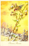 FETES - Bonne Année - Neige - Oiseau - Fleurs - Carte Postale Ancienne - Nouvel An