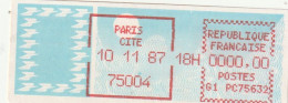Vignette Papier Carrier - Essai PARIS CITE 75004 10/11/87 - G1  PC 75632 - 1985 Papel « Carrier »