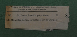 1891 -  Bande Journal "L'avenir De L'Isère" - Oblitération : JOURNAUX - GRENOBLE PP Du 25 Novembre 1891 - Journaux