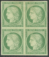 ** No 2, Vert, Bloc De Quatre (deux Ex *), Imperceptible Tache De Gras Sur Un Ex, Provoquée Par La Charnière, Mais Pièce - 1849-1850 Ceres