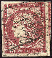 No 6, Carmin, Un Voisin, Obl Grille Sans Fin, Jolie Pièce. - TB. - R - 1849-1850 Ceres