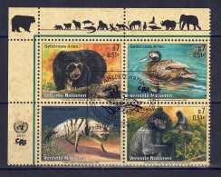 UNO Wien 2001 - Gefährdete Arten (IX) - Fauna, Nr. 327 - 330 Zd., Gestempelt / Used - Gebraucht