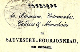 1854   ROULAGE TRANSPORT LETTRE DE VOITURE   Fabrique Tissus Sauvestre Bourjonneau Cholet Pour Revers Montlieu Charente - 1800 – 1899