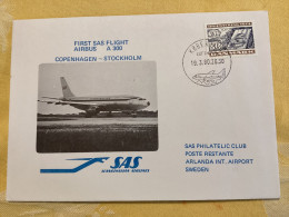 SAS Kobenhavn Copenhague Stockholm 1980 - First Flight Airbus - Erstflug 1er Vol - Storia Postale