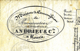 1841  LETTRE DE VOITURE TRANSPORT ROULAGE  Andrieu à Rouen  Balle Rouennerie Pour Revert Montlieu Charente - 1800 – 1899