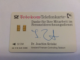 Germany - V 16  12/91 - Danke Für Ihre Mitarbeit Dr. Joachim Kröske Mint / Voll 60 DM - V-Series : VIP & Visiting Cards