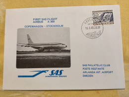 SAS Kobenhavn Copenhague Stockholm 1980 - First Flight Airbus - Erstflug 1er Vol - Cartas & Documentos