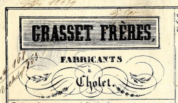 1853   LETTRE DE VOITURE TRANSPORT ROULAGE Grasset Frères Fabricants Issus à Cholet Pour Revers à Montlieu Charente - 1800 – 1899