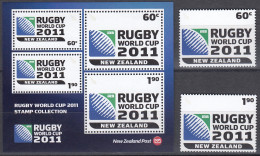 NEW ZEALAND 2010 Rugby World Cup 2011, $5 Miniature Sheet & Set Of 2 MNH - Unused Stamps