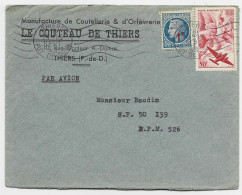 FRANCE MAZELIN N° 791 +PA 16 LETTRE AVION THIERS 16 SEPT 1948 + ENTETE LE COUTEAU THIERS POUR BPM 526 - 1945-47 Cérès De Mazelin