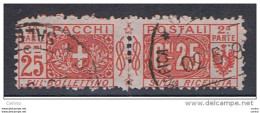 REGNO:  1914/22  PACCHI  POSTALI  -  25 C. ROSSO  US. -  DENTELLATURA  IMPASTATA  -  SASS. 10 - Colis-postaux