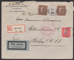 Mariestad Sweden Stadshotellet Par Avion R-Bf 1930 "Mit Luftpost Befördert Berlin C2" - Covers & Documents