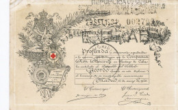 Spanish Red Cross Cruz Roja In Honor Of Rum Bacardi Santiago Cuba Madrid 1926 Used Tuinicu To Santiago Las Vegas - Croix-Rouge