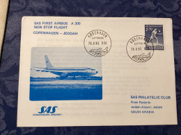SAS 1983 - Copenhagen Kobenhavn Jeddah KSA Saudia - Erstflug First Flight 1er Vol - Cartas & Documentos