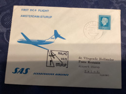 SAS 1972 - Amsterdam Malmö Sturup - DC 9 - Erstflug First Flight 1er Vol - Covers & Documents