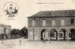 CPA -   BRULON  (72)  Halle Et Avenue De La Gare - Costume Sarthois - Brulon