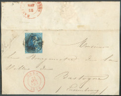 N°2 - Epaulette 20 Centimes Bleue, TB Margée, Obl. P.83 Sur Lettre Partielle De MONS Le 21 Avril 1850 Vers Bastogne.  - - 1849 Epauletten