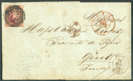 N°8 - Médaillon 40 Centimes Rouge-brique, Un Peu Court En Haut Sinon TB, Obl. P.73 Sur Lettre De LIEGE Le 28 Mai 1853 + - 1851-1857 Medallones (6/8)