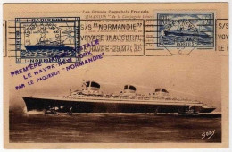 !!! CARTE MAXIMUM NORMANDIE + VIGNETTE, CACHET VOYAGE INAUGURAL REF C2 PRIX EN BAISSE 120 € AU LIEU DE 165 € - 1930-1939