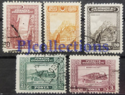 N1126- TURCHIA - TURKEY 1926/30 FORTEZZA - PONTE - GOLA SAKARYA - FORTRESS - BRIDGE - GORGE SET 5 STAMPS USED - Gebraucht