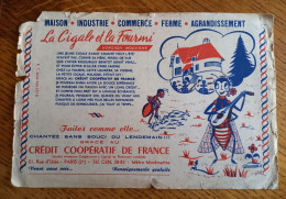 Delcampe - Buvard - Troyes Crédit Coopératif De France à Paris 2 ème, La Cigale Et La Fourmi Illustré Par Pomandre - Bank & Versicherung