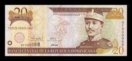 República Dominicana 20 Pesos Oro 2000 Pick 160 Low Serial 68 Sc Unc - Dominicaine