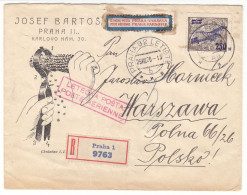 1926 Czechoslovakia Airmail Registered Multifranked Cover, Letter. Praha - Warszawa, Poland.  RARE! (A06305) - Corréo Aéreo