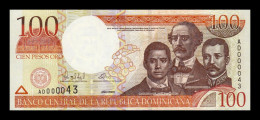 República Dominicana 100 Pesos Oro 2000 Pick 167 Low Serial 43 Sc Unc - Dominicaine