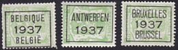 BELGIQUE, 1937, PRE319A-320A-321A, (COB 418A (*)- **) - Typografisch 1936-51 (Klein Staatswapen)