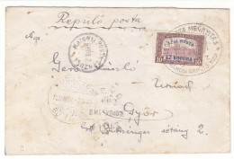 1920 Hungary Air Mail Cover, Letter. Budapest Repulo Posta, Overprint Stamp LEGI POSt.A 12 Korona. Gyor.  (G13c258) - Lettres & Documents