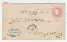 Preussen Postal Stationery Letter Cover Posted 18?? Manheim To Augsburg B230510 - Postwaardestukken