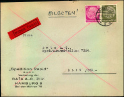 1936, Eilbrief Mit Seltenem 70 Pf. Sonderporto (20+50) Ab HAMBURG Nach Zlin (CSR) - Storia Postale