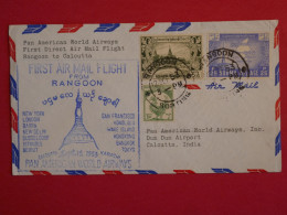 BS14 BURMA BELLE LETTRE RARE 1953 FIRST FLY RANGOON A CALCUTTA INDIA   +AFF. INTERESSANT+ ++ - Myanmar (Birmanie 1948-...)