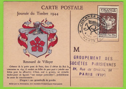 Poste, Renouard De Villayer, Journée Du Timbre 1944, Cachet Paris, Carte-maximum 668 - Autres & Non Classés