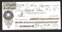 Cheque Da Casa Bancária José Augusto Dias Fº & Cª, Porto. Cheque Com Adicional Selo Do Cheque $03.1921. Raro - Cheques & Traveler's Cheques