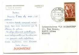 RC 25217 ESPAGNE 1960 PLASMARINE CROISIERE MÉDITERRANÉENNE PALMA DE MALLORCA POUR LA FRANCE - Covers & Documents