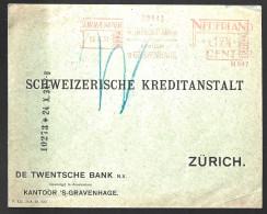 Rare Obliteration Of The Twentsche Bank, Gravenhege 1931. Letter Addressed To The Schweizerische Kreditanstalt In Zurich - Banque & Assurance